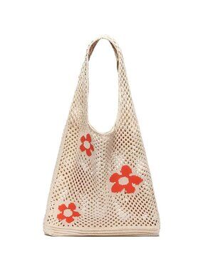 Crochet Beach Bag Tote: Small Knit Bag Summer Shoulder Bag for Vacation